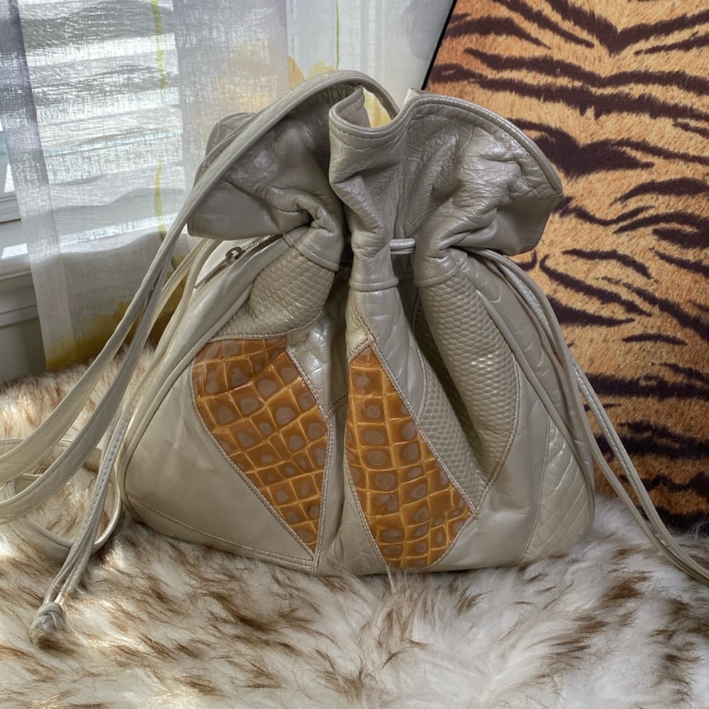 Vintage Drawstring Patchwork Animal Print Shoulde… - image 1